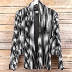 CAbi Jacket Women’s Size Small Black White Houndstooth Open Drape Front 3904